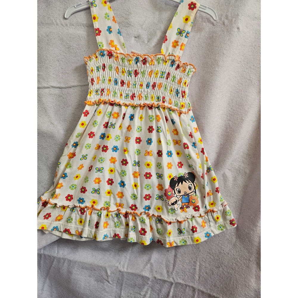 Nickelodeon Ni Hao Kai-Lan Girls Cotton Floral Smocked Ruffle Dress Y2K 1002
